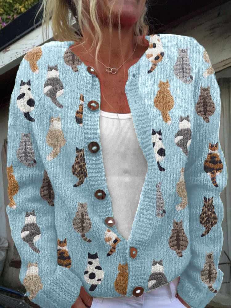 Purrelle - Cat Print Knit Cardigan Cosy Layering — view 3 of 3