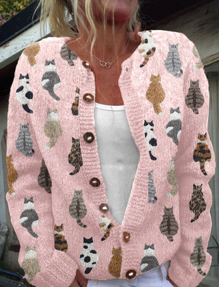 Purrelle - Cat Print Knit Cardigan Cosy Layering — view 2 of 3