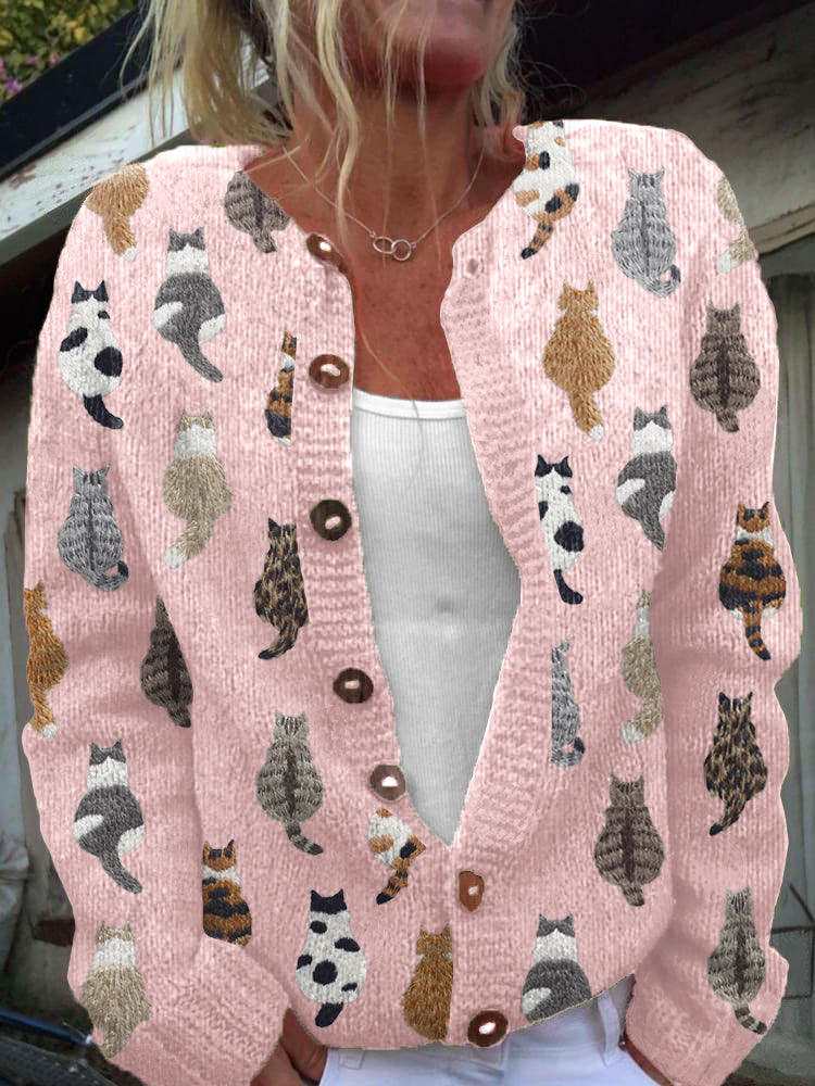 Purrelle - Cat Print Knit Cardigan Cosy Layering — view 2 of 3