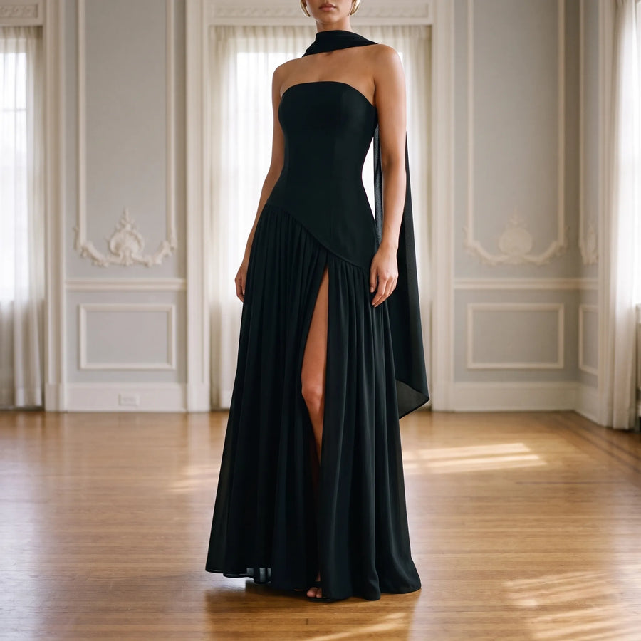 Auragown - Strapless Asymmetric Flowy Maxi Dress Attending Formal Events