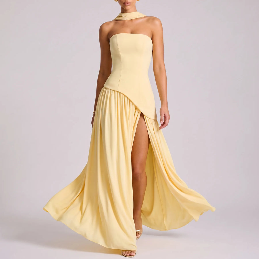 Auragown - Strapless Asymmetric Flowy Maxi Dress Attending Formal Events