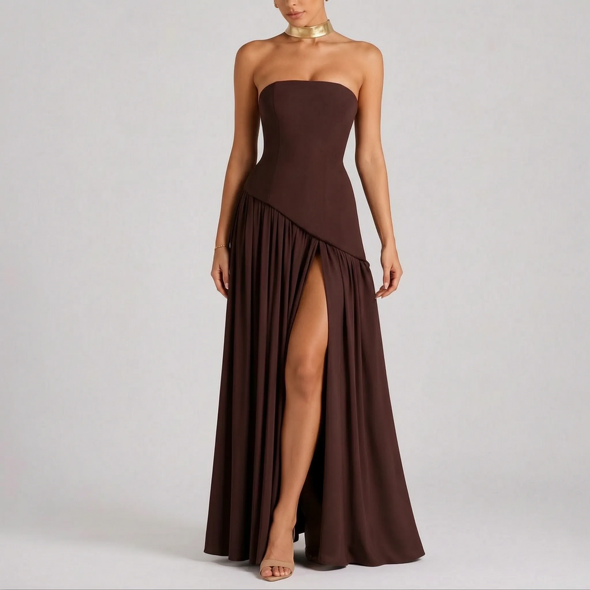 Auragown - Strapless Asymmetric Flowy Maxi Dress Attending Formal Events