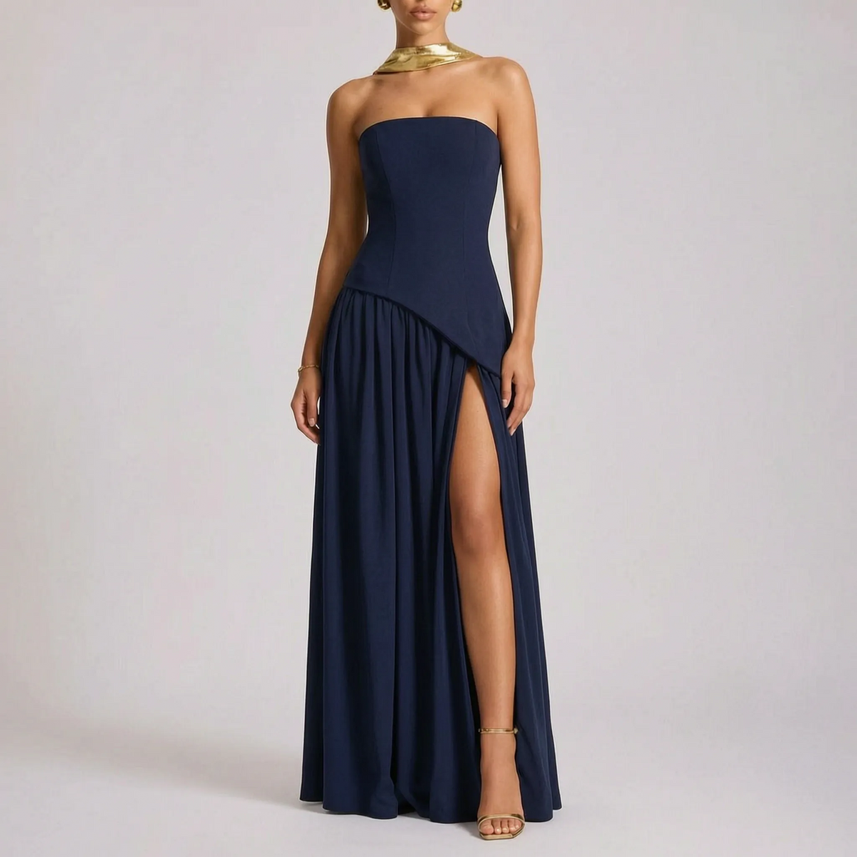 Auragown - Strapless Asymmetric Flowy Maxi Dress Attending Formal Events