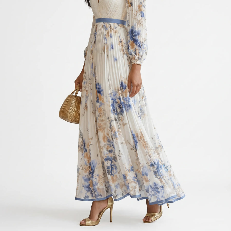 Aurelle - Flowy Pleated Floral Maxi Dress Attending Formal Events