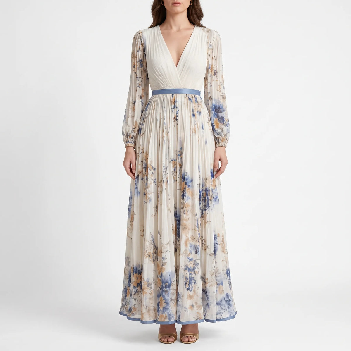 Aurelle - Flowy Pleated Floral Maxi Dress Attending Formal Events