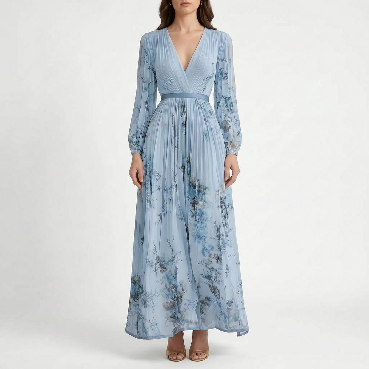 Aurelle - Flowy Pleated Floral Maxi Dress Attending Formal Events