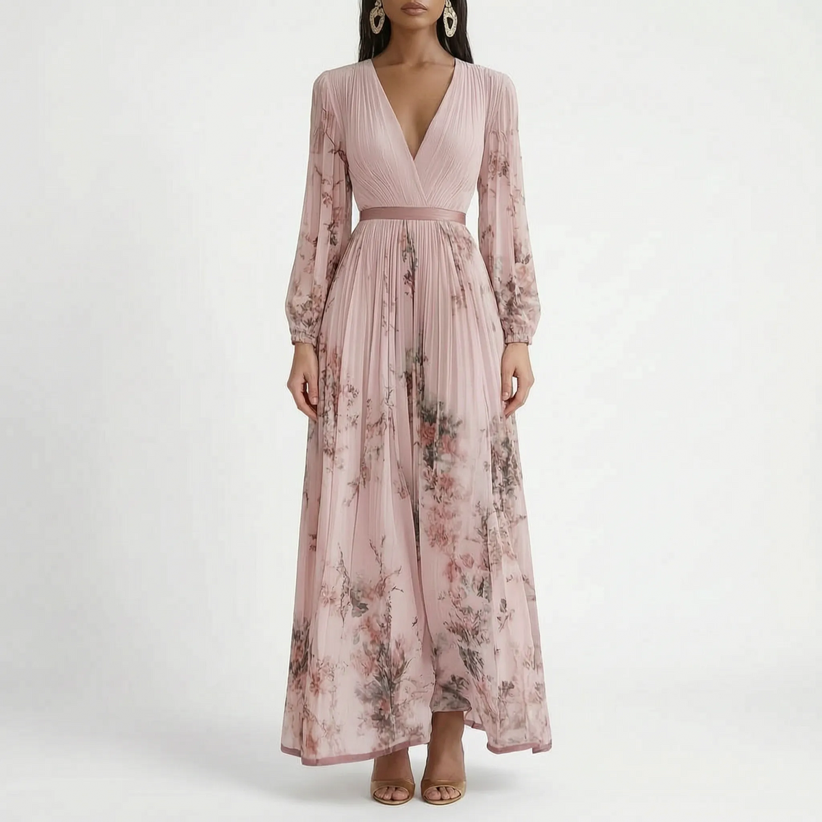 Aurelle - Flowy Pleated Floral Maxi Dress Attending Formal Events