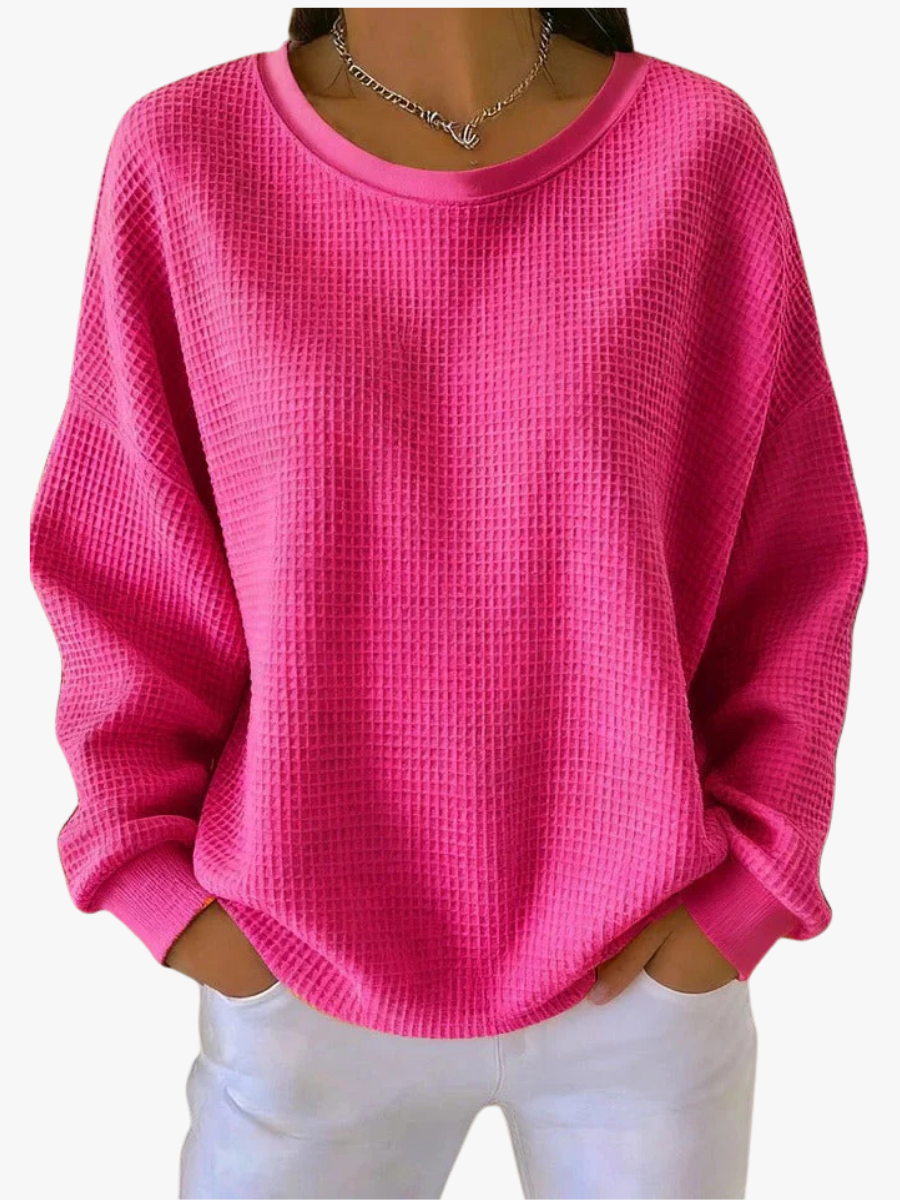 Wafferly - Oversized Waffle Knit Sweater Casual Everyday Wear