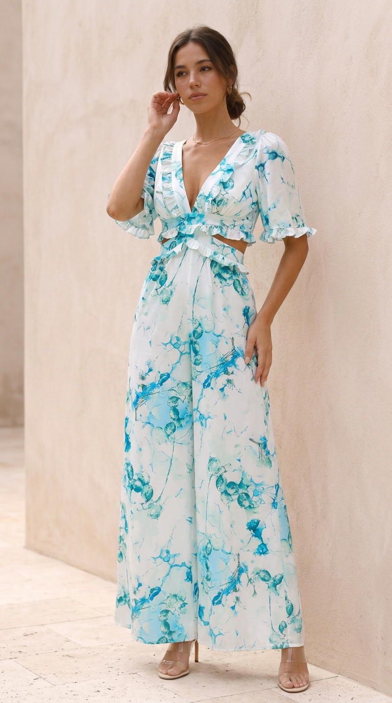 Corsalia - Printed Wide Leg Jumpsuit Summer Occasions
