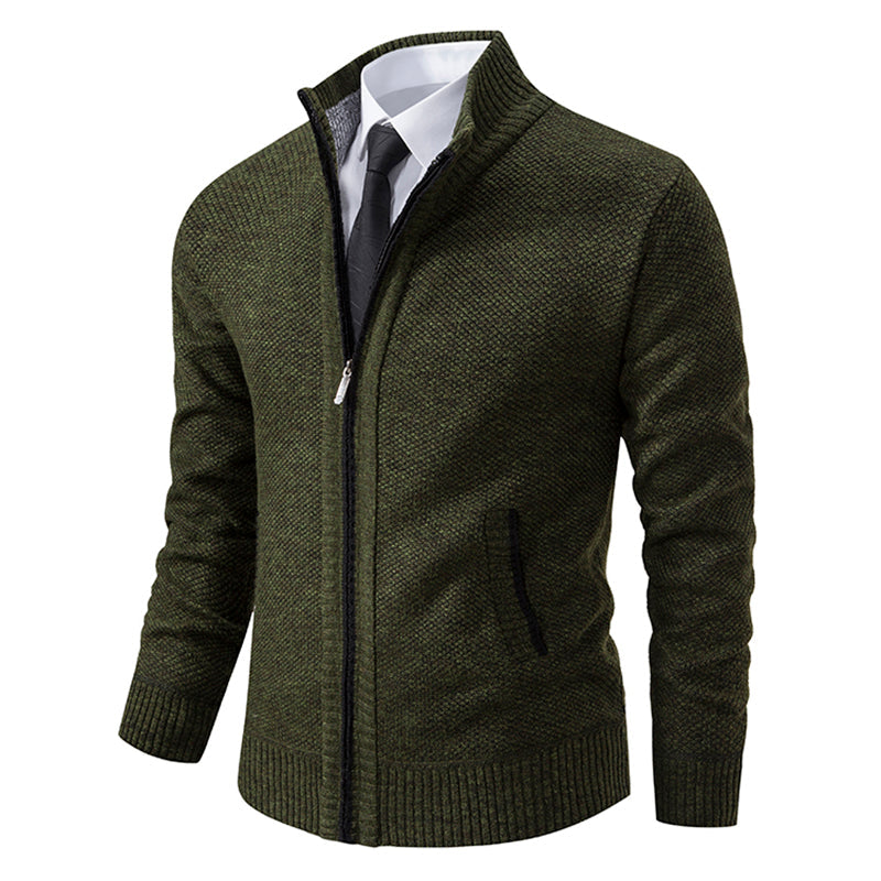 Corvellan - Textured Knit Zip Sweater Cooler Days
