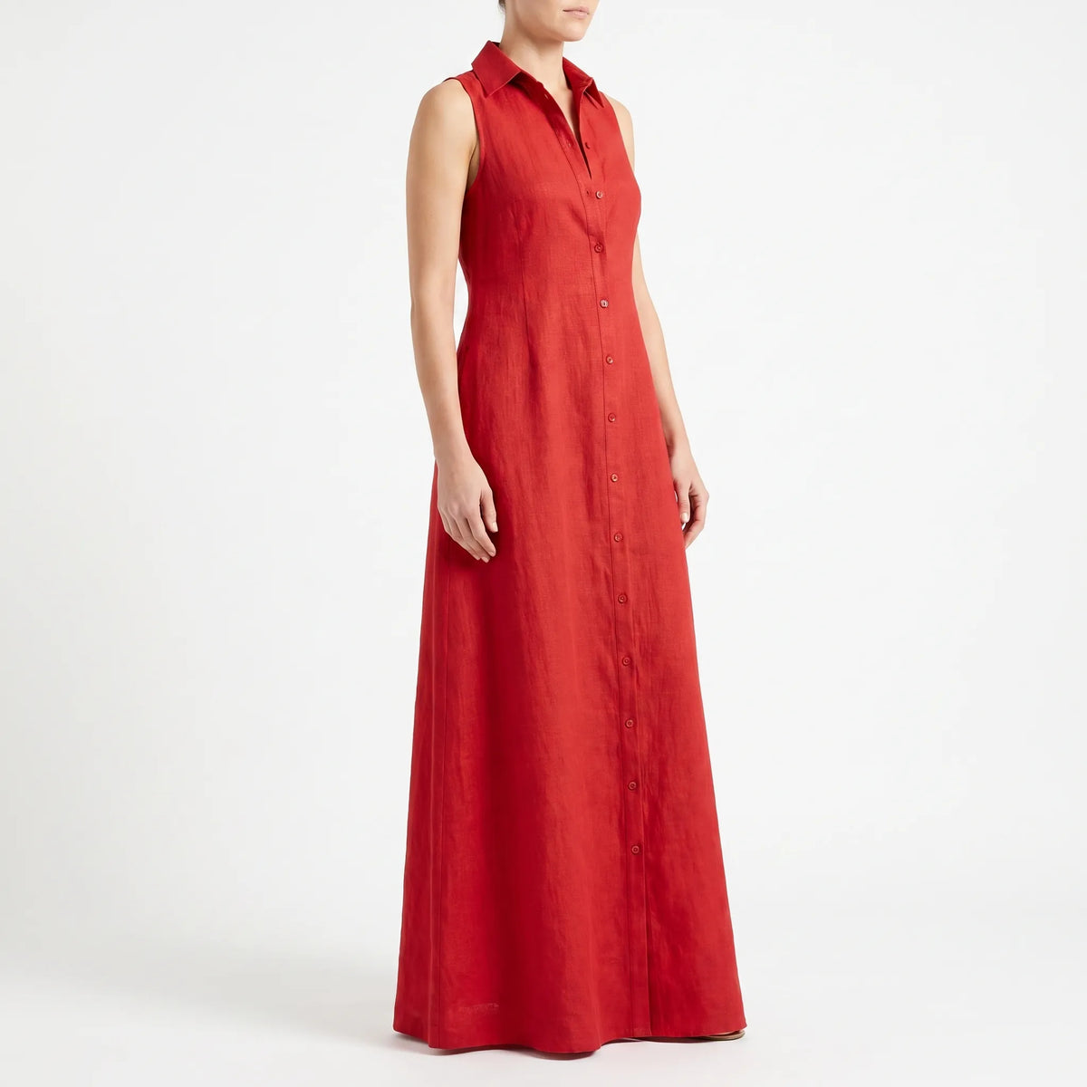 MaxiLuxe - Sleeveless Maxi Shirt Dress Smart Casual Office