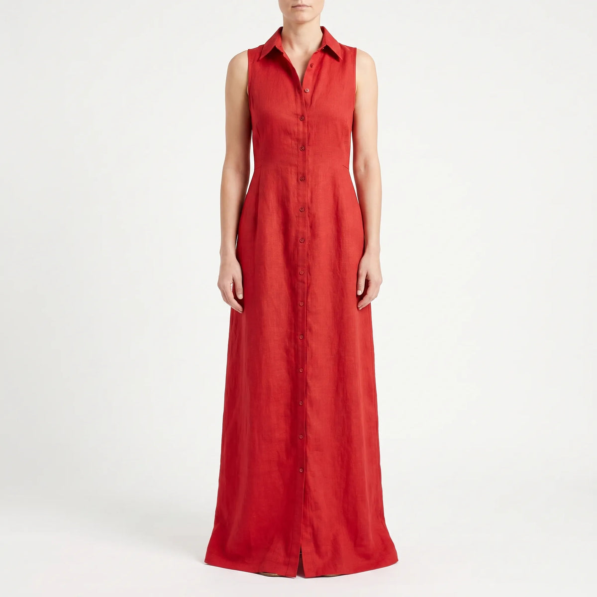 MaxiLuxe - Sleeveless Maxi Shirt Dress Smart Casual Office