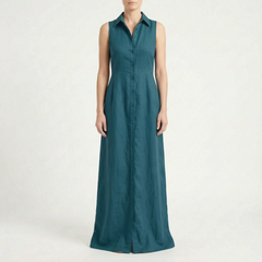 MaxiLuxe - Sleeveless Maxi Shirt Dress Smart Casual Office