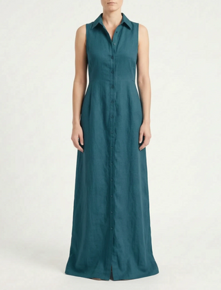 MaxiLuxe - Sleeveless Maxi Shirt Dress Smart Casual Office