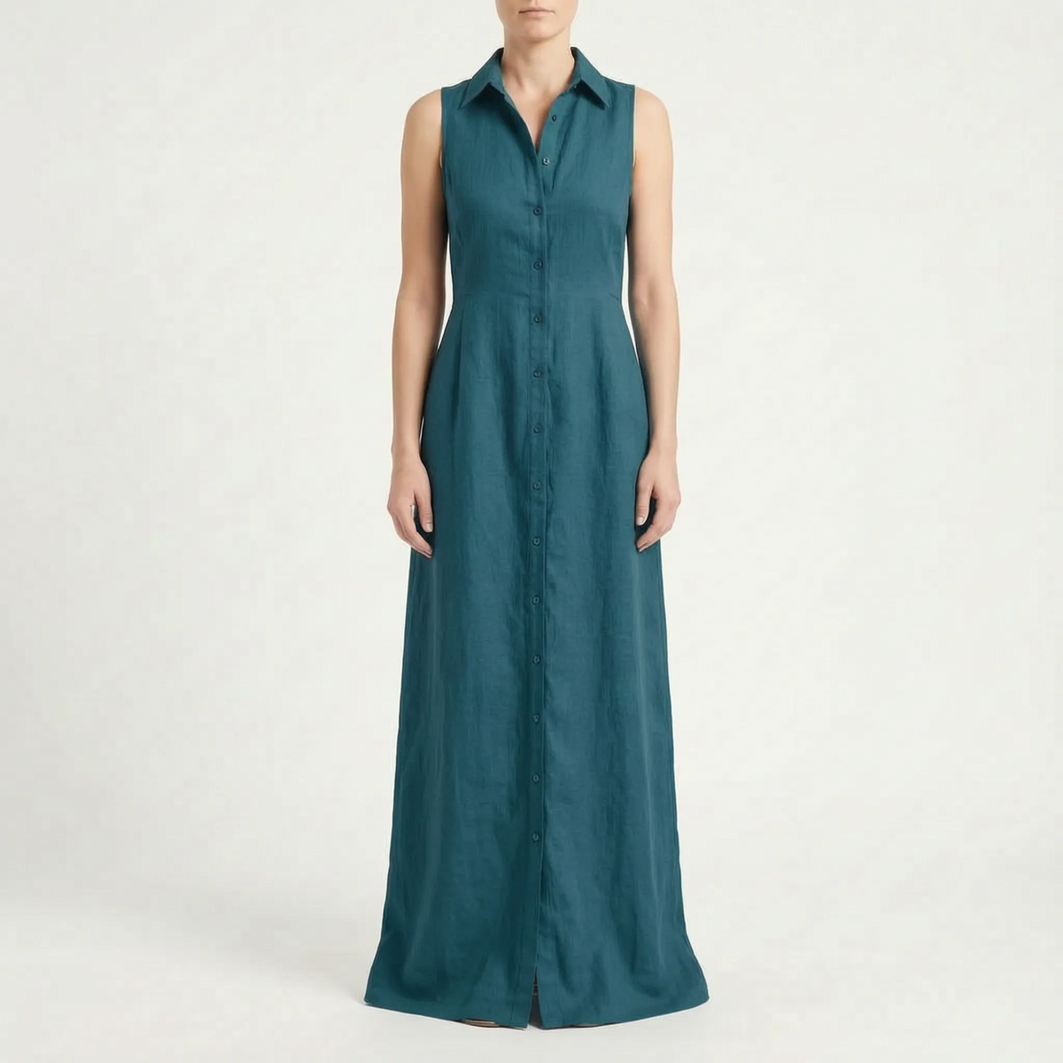 MaxiLuxe - Sleeveless Maxi Shirt Dress Smart Casual Office