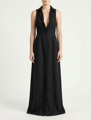 MaxiLuxe - Sleeveless Maxi Shirt Dress Smart Casual Office