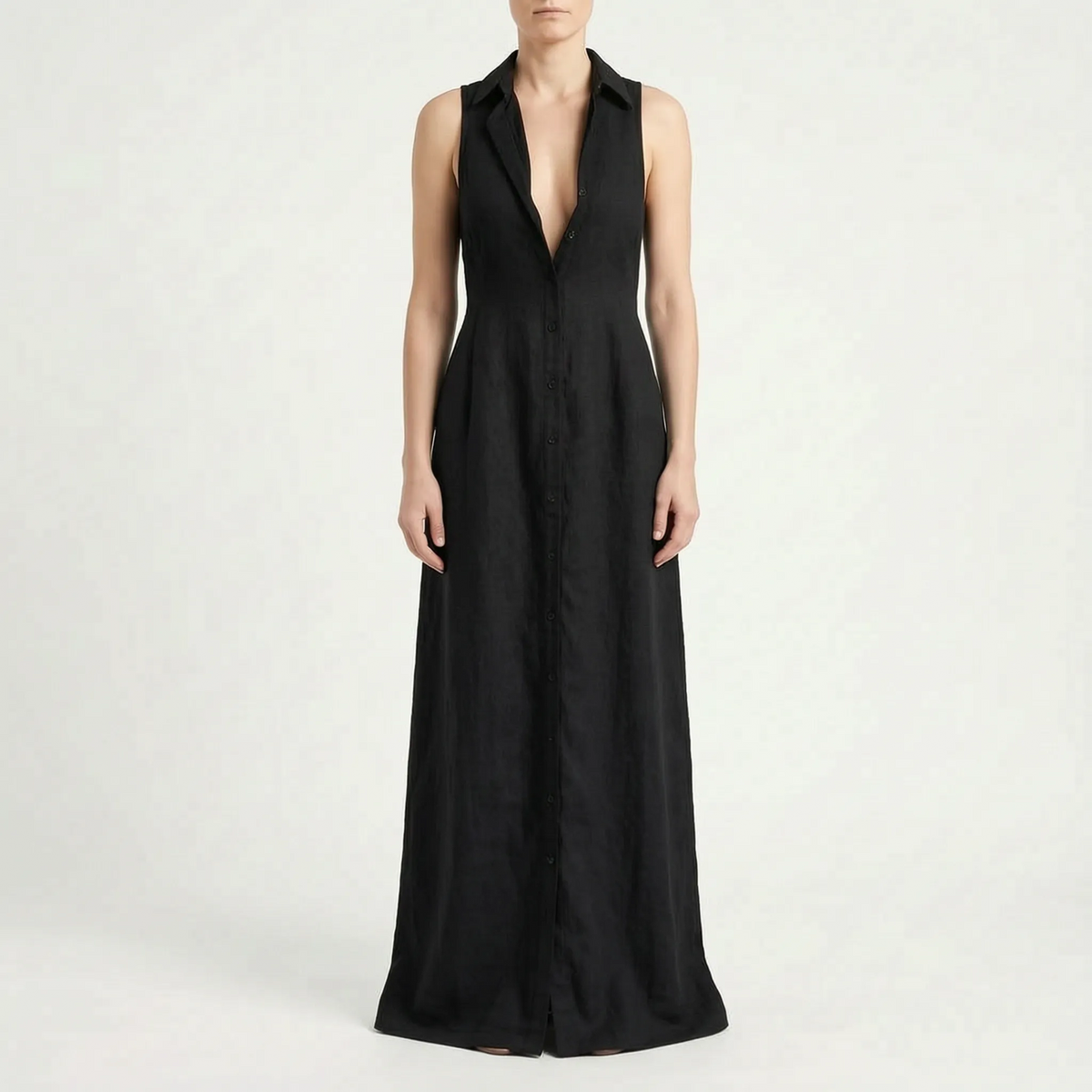 MaxiLuxe - Sleeveless Maxi Shirt Dress Smart Casual Office
