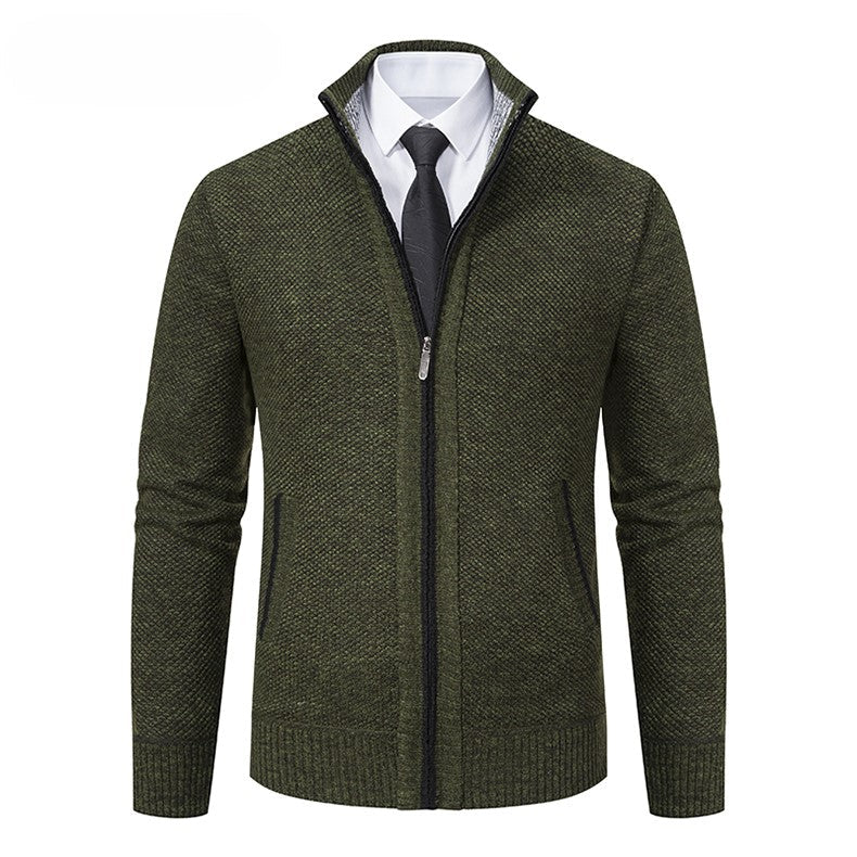Corvellan - Textured Knit Zip Sweater Cooler Days — view 7 of 8