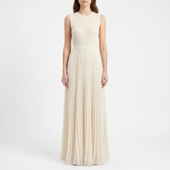 Pleatara - Sleeveless Pleated White Maxi Dress Upscale Dinners