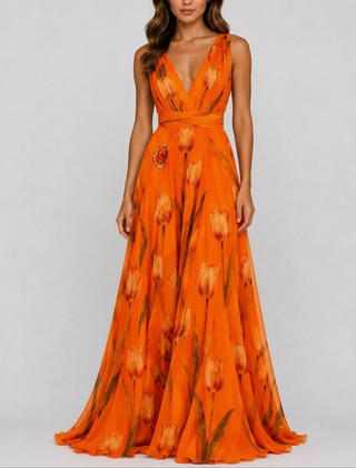 TulipaMaxi - Flowy Floral A Line Maxi Dress Wedding Guest Attire