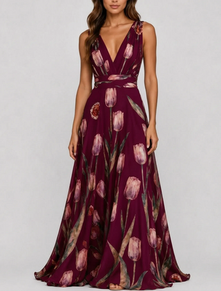 TulipaMaxi - Flowy Floral A Line Maxi Dress Wedding Guest Attire