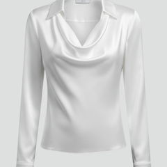 Cassiara - Satin Blouse Draped Collar Everyday Wear