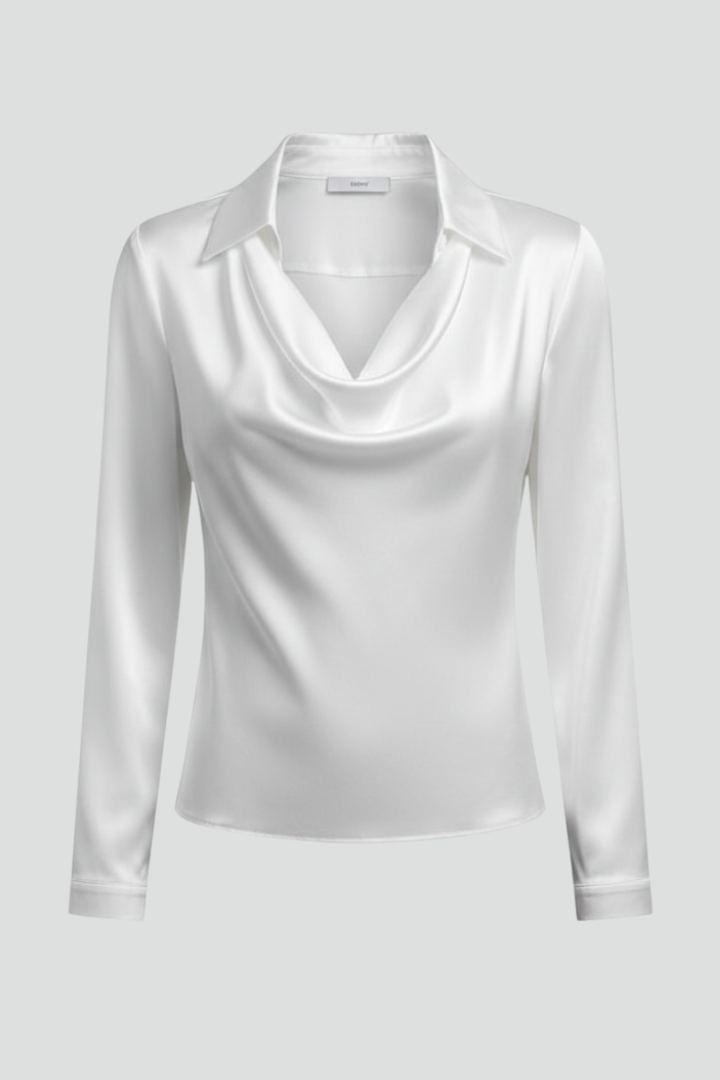 Cassiara - Satin Blouse Draped Collar Everyday Wear