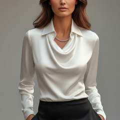 Cassiara - Satin Blouse Draped Collar Everyday Wear — view 2 of 10