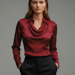 Cassiara - Satin Blouse Draped Collar Everyday Wear — view 4 of 10