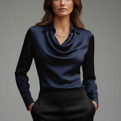 Cassiara - Satin Blouse Draped Collar Everyday Wear — view 7 of 10
