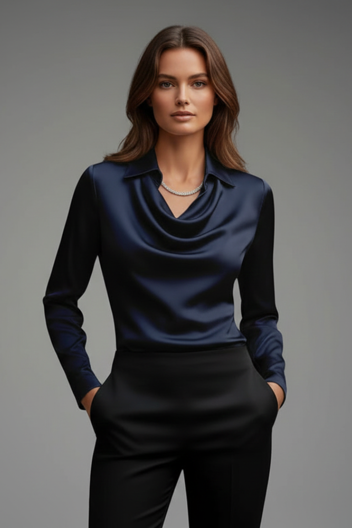 Cassiara - Satin Blouse Draped Collar Everyday Wear — view 7 of 10