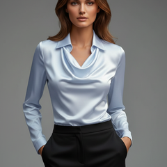 Cassiara - Satin Blouse Draped Collar Everyday Wear — view 8 of 10