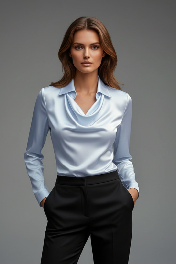 Cassiara - Satin Blouse Draped Collar Everyday Wear — view 8 of 10