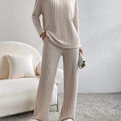 Ondrelle - V Neck Sweater Set Wide Leg Trousers