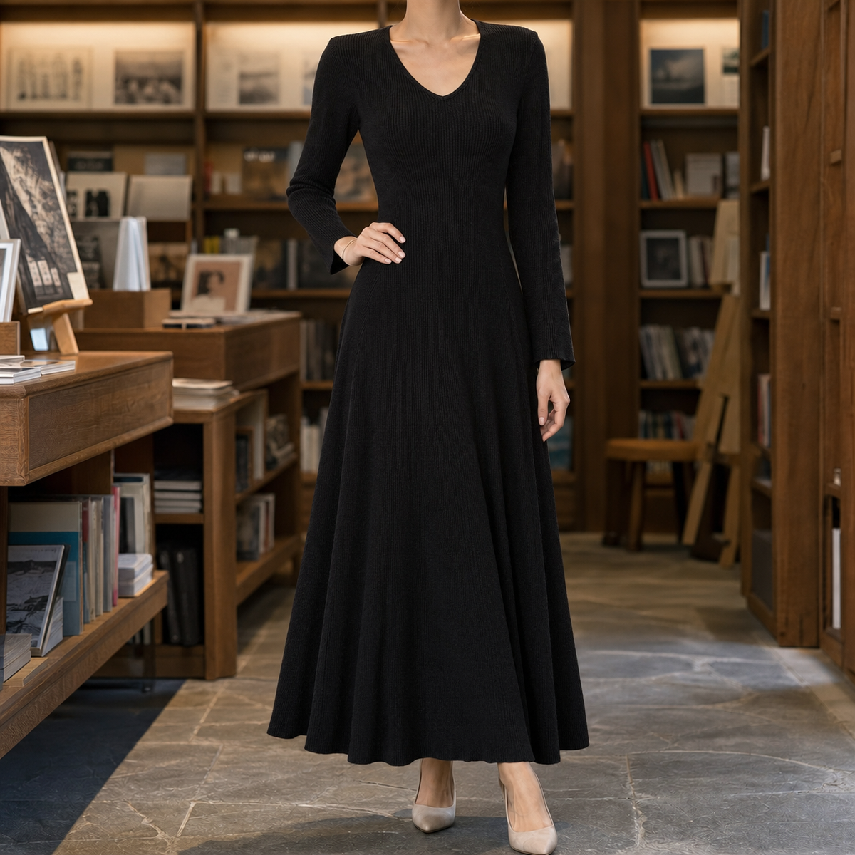 Adrelle - Ribbed V-Neck Maxi Dress Dinners And Evenings — view 3 of 3