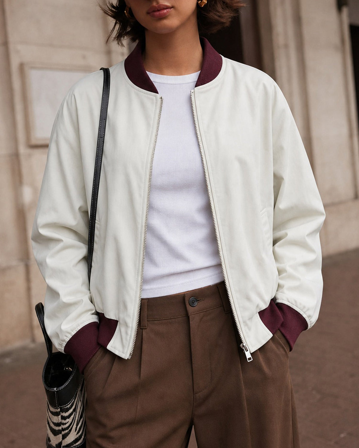 Alvenna - Contrasting Zip Jacket Autumn Winter Casual