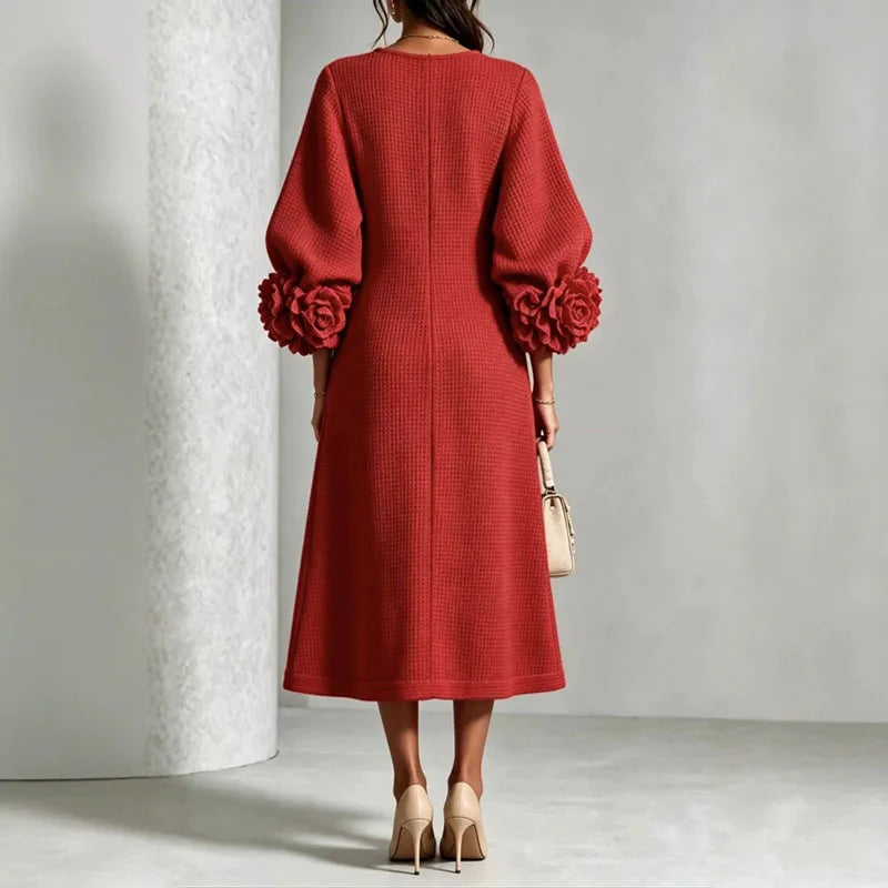 Amarelle - Floral Cuff Waffle Knit Midi Dress For Evening — view 2 of 7