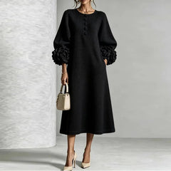 Amarelle - Floral Cuff Waffle Knit Midi Dress For Evening — view 3 of 7