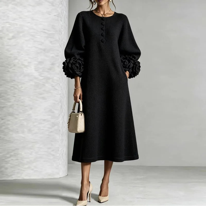 Amarelle - Floral Cuff Waffle Knit Midi Dress For Evening — view 3 of 7