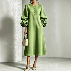 Amarelle - Floral Cuff Waffle Knit Midi Dress For Evening — view 4 of 7