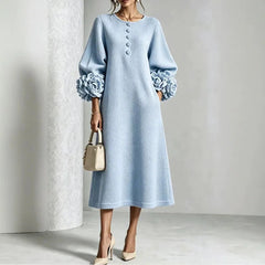 Amarelle - Floral Cuff Waffle Knit Midi Dress For Evening — view 5 of 7