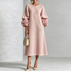 Amarelle - Floral Cuff Waffle Knit Midi Dress For Evening — view 6 of 7