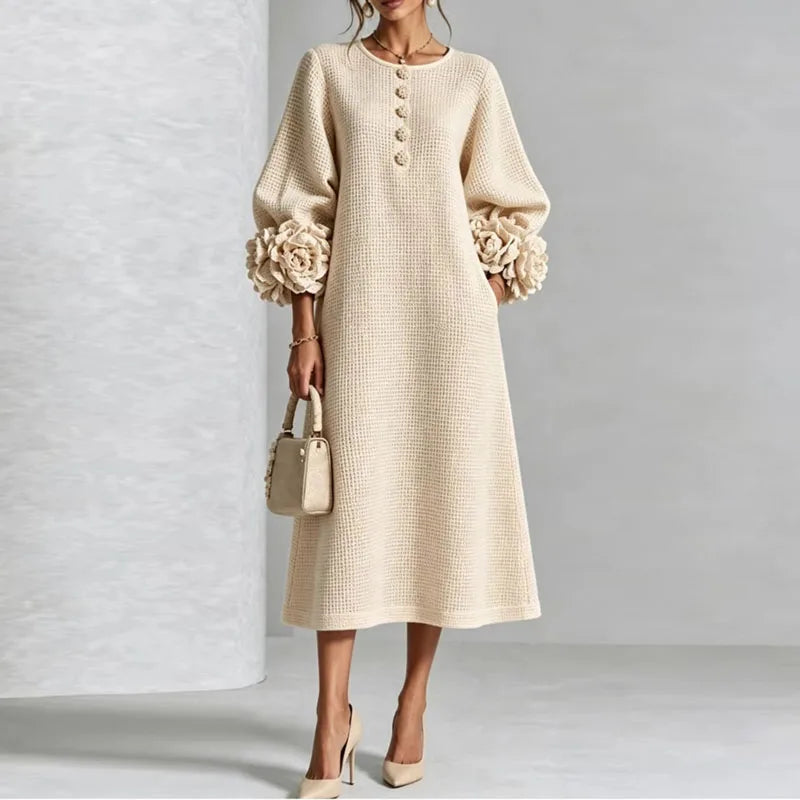 Amarelle - Floral Cuff Waffle Knit Midi Dress For Evening — view 7 of 7