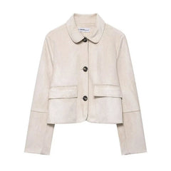 Aubreta - Cropped Suede Finish Jacket For Layering