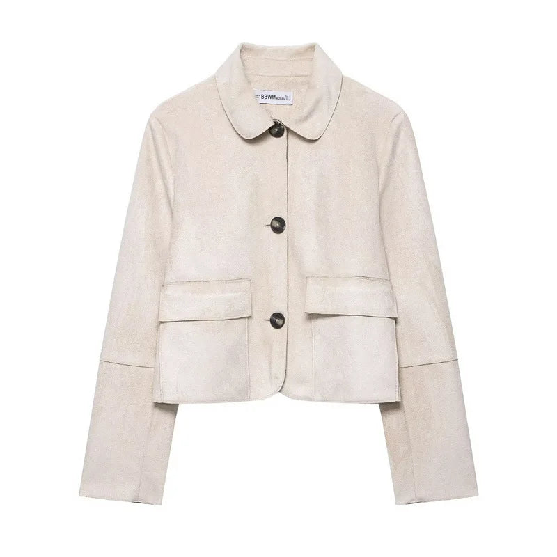 Aubreta - Cropped Suede Finish Jacket For Layering