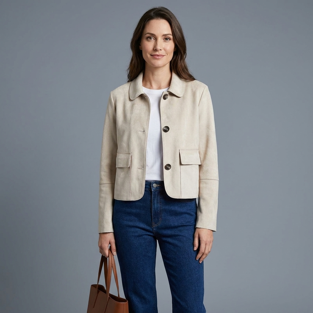 Aubreta - Cropped Suede Finish Jacket For Layering — view 2 of 8
