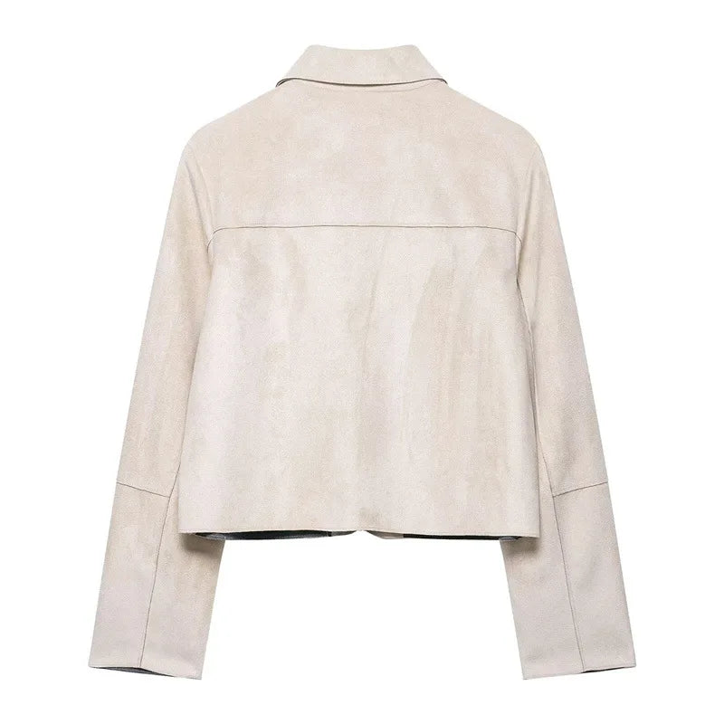 Aubreta - Cropped Suede Finish Jacket For Layering — view 4 of 8