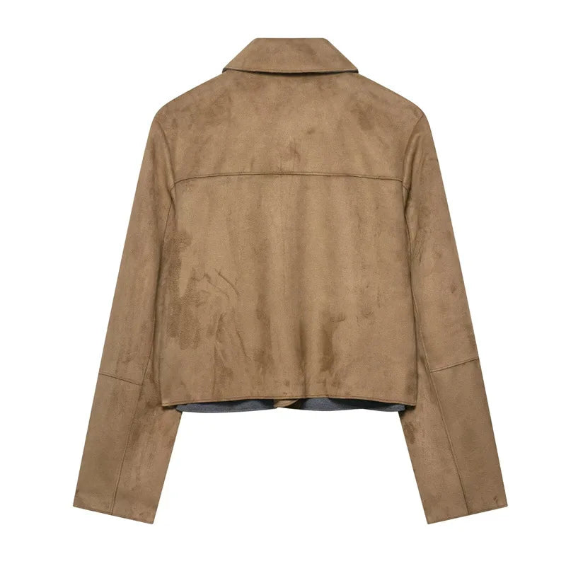 Aubreta - Cropped Suede Finish Jacket For Layering — view 5 of 8