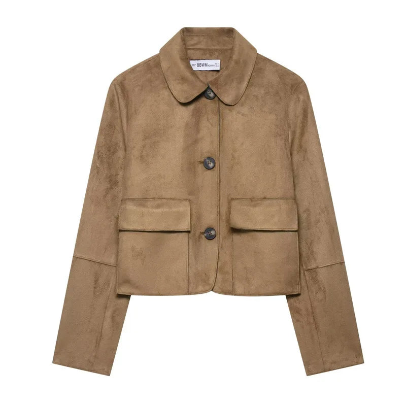Aubreta - Cropped Suede Finish Jacket For Layering — view 6 of 8