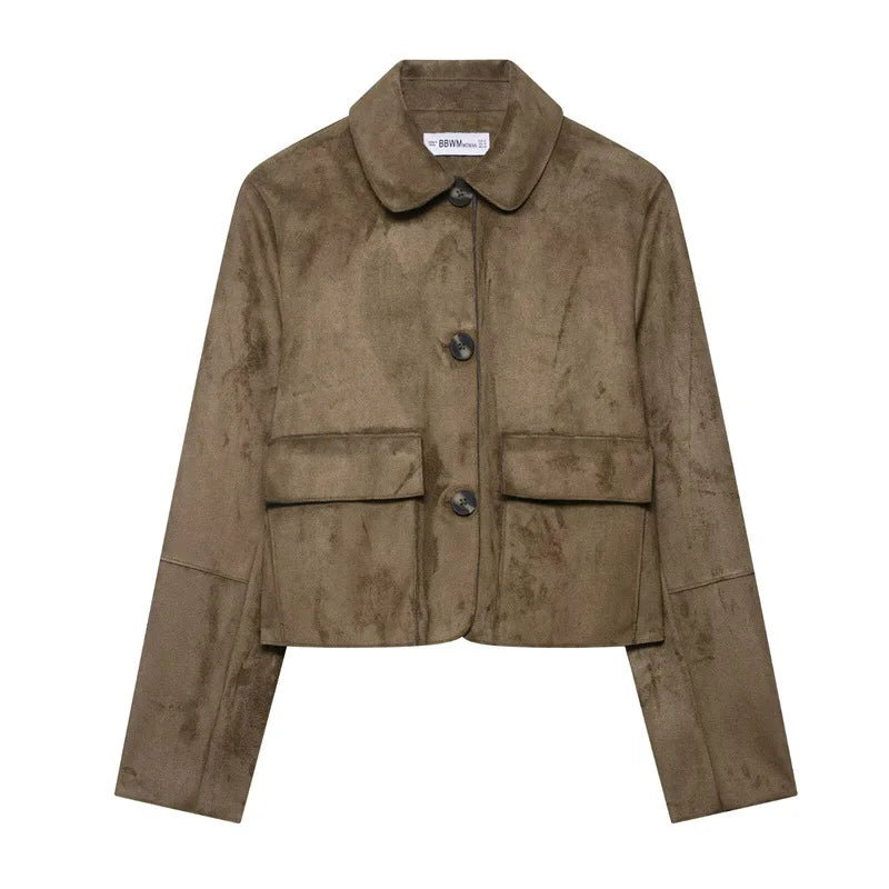 Aubreta - Cropped Suede Finish Jacket For Layering — view 7 of 8